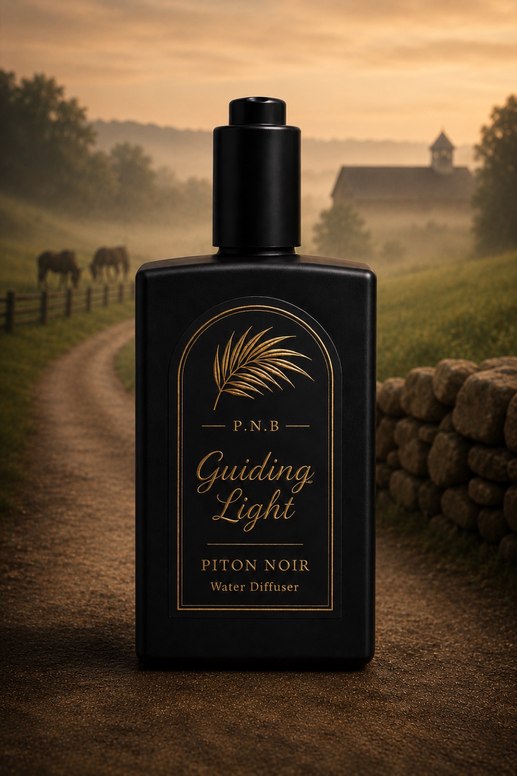 Guiding Light diffuser on a misty country road at dawn